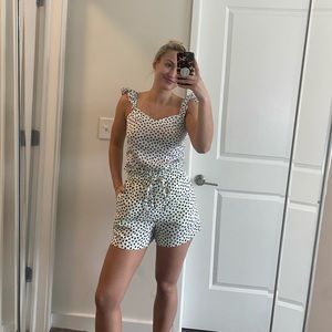 NWT H&M Cream with Blue Polka Dots Ruffle Sleeve Top